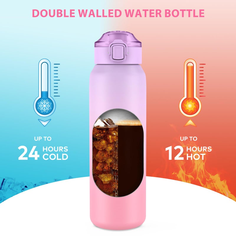 WEMEET Insulated Water Bottle with Removable Straw 24oz, 18/10 Stainless Steel Double Walled Metal Sport Water Bottle, for Work, Gym, Travel, School(PURPLE PINK) - Image 4