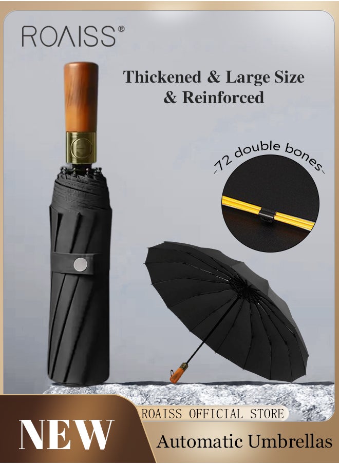 roaiss - Unisex Multi Functional Semi Automatic Umbrella with Wooden Shaft Windproof Reinforced Dual Person Business Style 72 Rib Large Canopy Semi Automatic Umbrella for Rain or Shine - Image 1