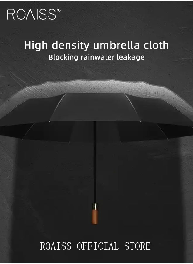 roaiss - Unisex Multi Functional Semi Automatic Umbrella with Wooden Shaft Windproof Reinforced Dual Person Business Style 72 Rib Large Canopy Semi Automatic Umbrella for Rain or Shine - Image 1