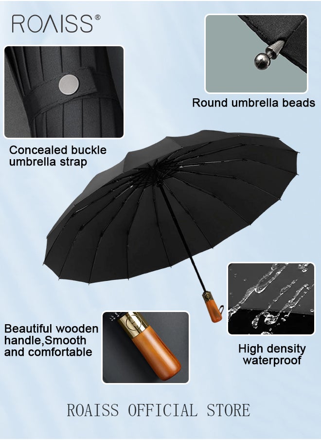 roaiss - Unisex Multi Functional Semi Automatic Umbrella with Wooden Shaft Windproof Reinforced Dual Person Business Style 72 Rib Large Canopy Semi Automatic Umbrella for Rain or Shine - Image 1