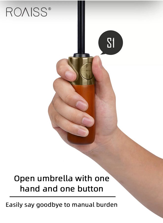 roaiss - Unisex Multi Functional Semi Automatic Umbrella with Wooden Shaft Windproof Reinforced Dual Person Business Style 72 Rib Large Canopy Semi Automatic Umbrella for Rain or Shine - Image 1