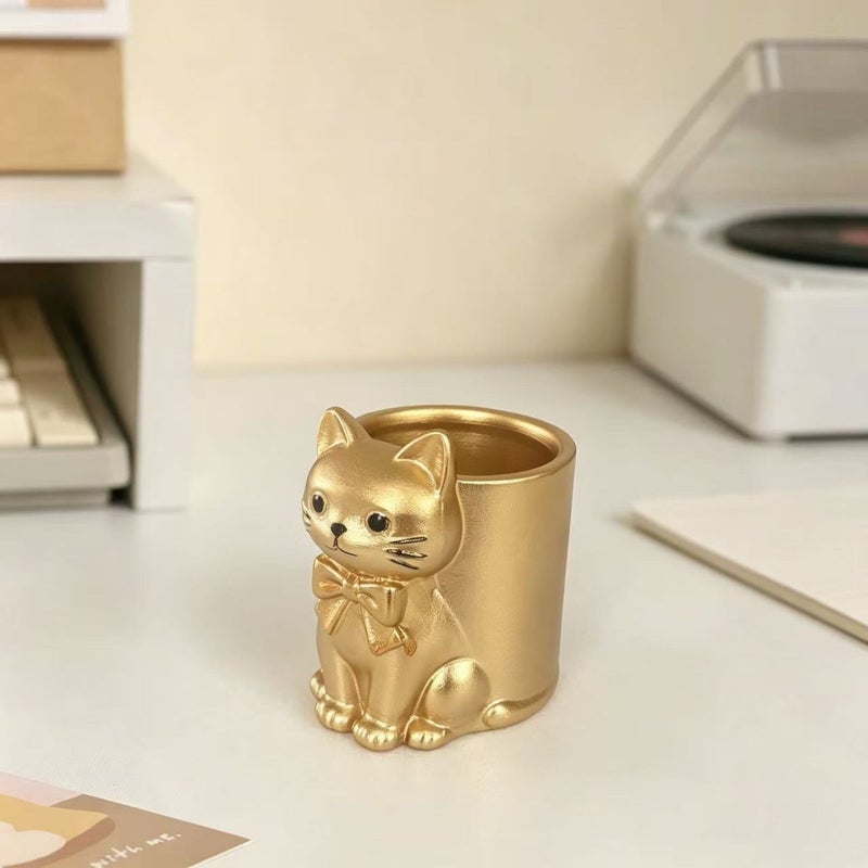 Cute Cat Shaped Ceramic Pen Holder, Minimalist Desk Organizer, Creative Gift - Image 1