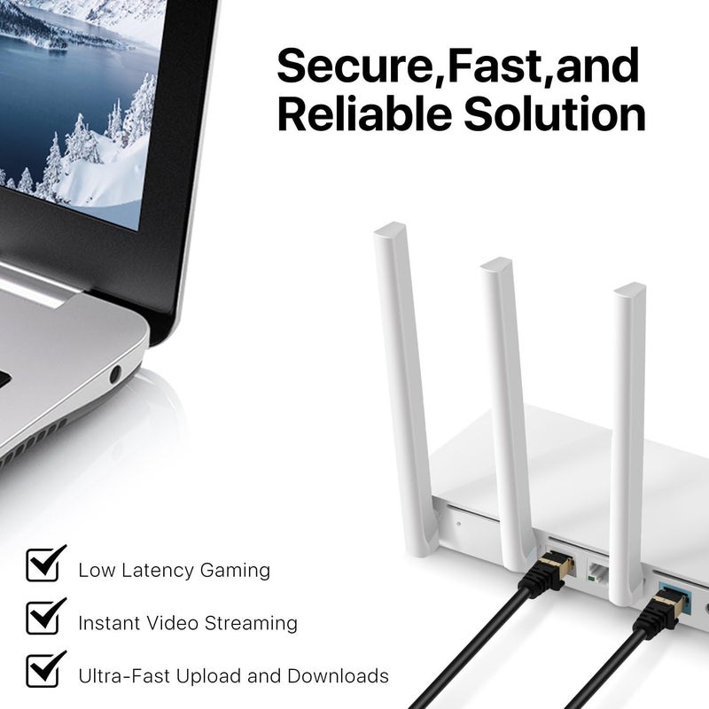 SANCY كابل إيثرنت Cat7 بطول 3م – مطلي بالذهب ومحمى، كابل LAN عالي السرعة 10Gbps، 600MHz، للاستخدام الداخلي/الخارجي، ثقيل الوزن، سلك صلب 24AWG، مقاوم للعوامل الجوية، مقاوم للأشعة فوق البنفسجية، أسود - Image 2