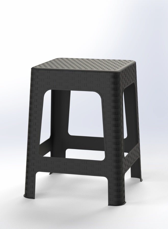 Marcolo Plastic Stool with Rattan Design Lightweight, Weather & UV Resistant (Black, 36X36X45 cm) - Image 1