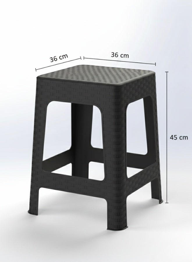 Marcolo Plastic Stool with Rattan Design Lightweight, Weather & UV Resistant (Black, 36X36X45 cm) - Image 2