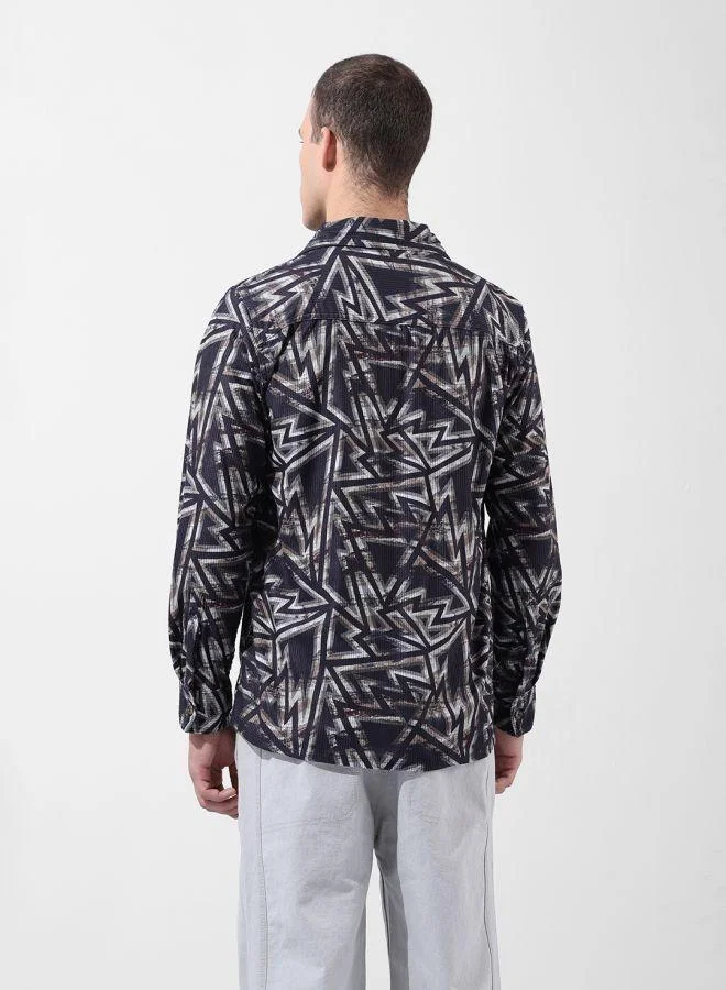 The Indian Garage Co Men Regular Fit Geometric Printed Cutaway Collar Full Sleeves Shirt