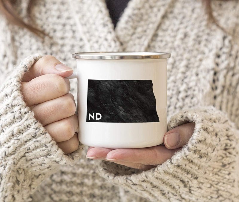 Andaz Press 11oz US State Stainless Steel Campfire Coffee Mug Gift Modern Black Grunge Abbreviation North Dakota 1Pack Metal Enamel Camping Camp Cup for Him Her Christmas Hostess Long Distance - Image 3