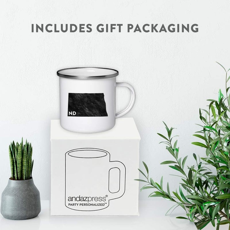 Andaz Press 11oz US State Stainless Steel Campfire Coffee Mug Gift Modern Black Grunge Abbreviation North Dakota 1Pack Metal Enamel Camping Camp Cup for Him Her Christmas Hostess Long Distance - Image 4