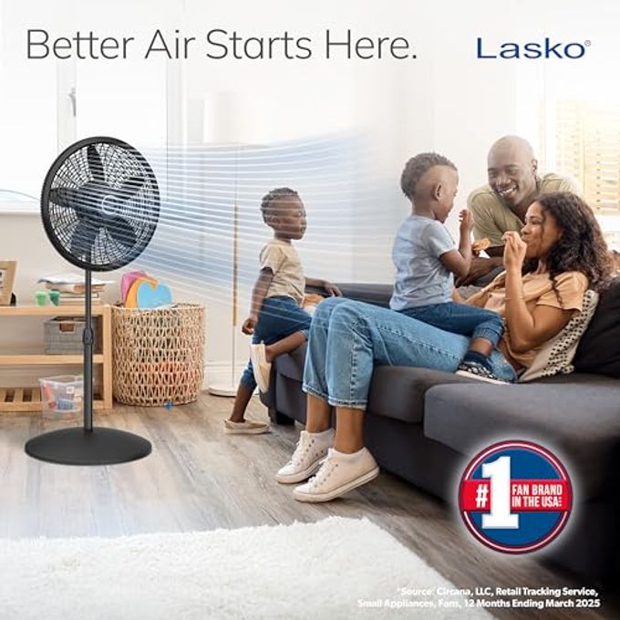 Lasko Pedestal Fan, Oscillating Fan for Bedroom with Adjustable Height and 3 Cooling Speeds, Portable, 18", Black, 1827 - Image 2
