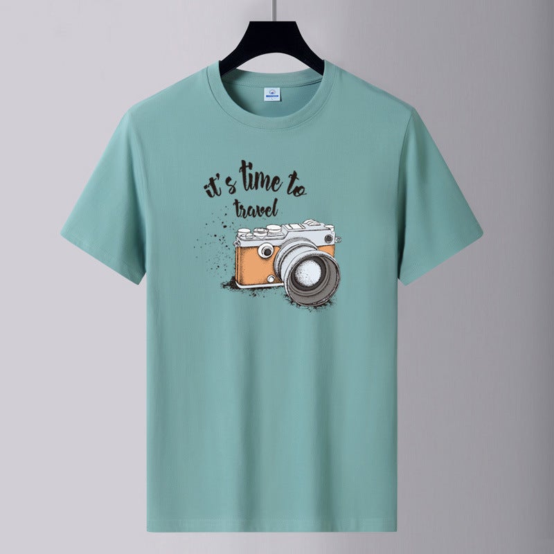 2025 Summer New Men's Round Neck Cotton Short Sleeve T-Shirt Youth Fashion Printed Loose Large Size Trendy Versatile T-Shirt - Image 1