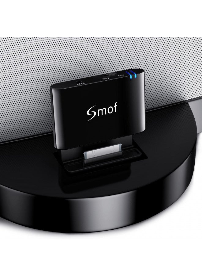 Smof Premium 30 Pin Bluetooth Adapter Receiver for Bose Sounddock and 30 pin iPod iPhone Music Docking Station with Bluetooth Audio Receiver 3.5 mm AUX Output-Female(Not for Car) Black - Image 1