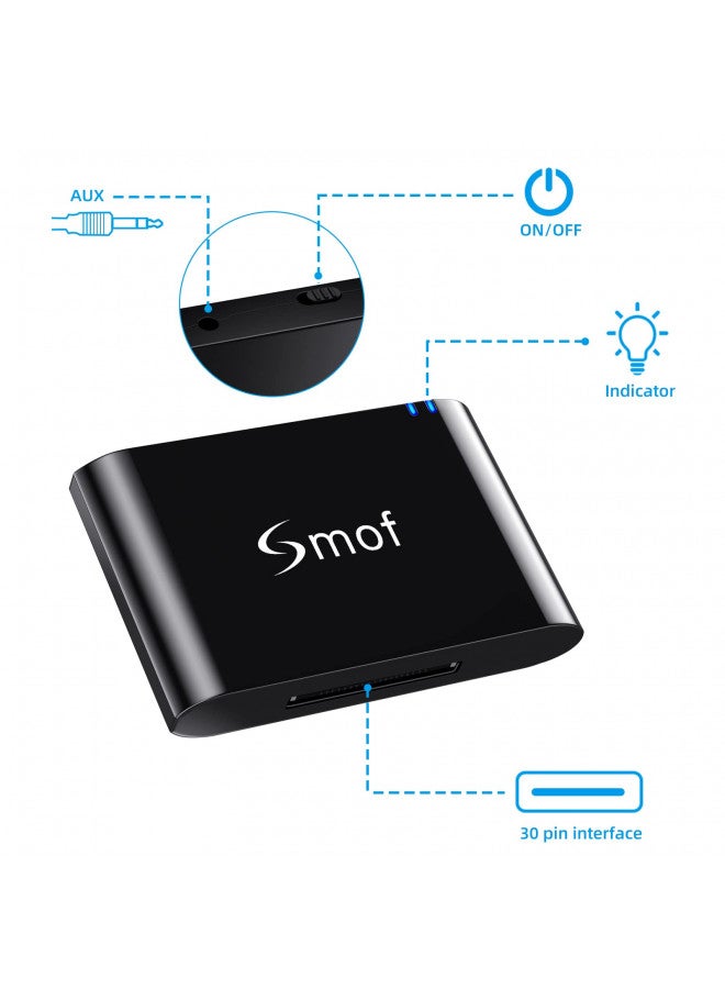Smof Premium 30 Pin Bluetooth Adapter Receiver for Bose Sounddock and 30 pin iPod iPhone Music Docking Station with Bluetooth Audio Receiver 3.5 mm AUX Output-Female(Not for Car) Black - Image 3