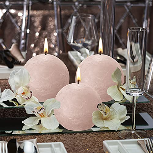 BOLSIUS 3 Pack Misty Pink Rustic Ball Pillar Candles - 3 Inch - Premium European Quality - Includes Natural Plant-Based Wax - Unscented Dripless Smokeless 25 Hour Party Décor and Wedding Candles - Image 5