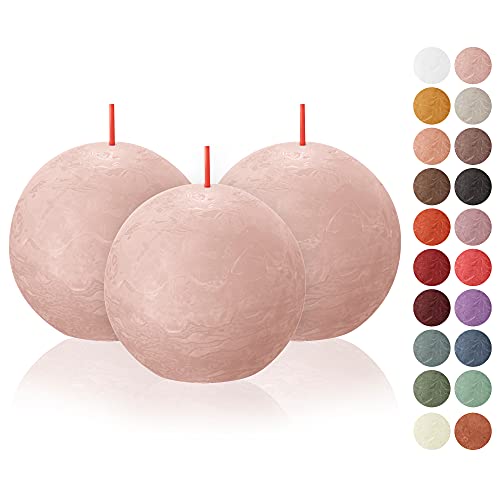 BOLSIUS 3 Pack Misty Pink Rustic Ball Pillar Candles - 3 Inch - Premium European Quality - Includes Natural Plant-Based Wax - Unscented Dripless Smokeless 25 Hour Party Décor and Wedding Candles - Image 1