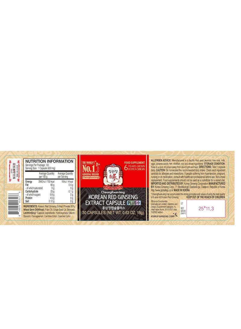 CheongKwanJang Korean Red Ginseng Extract Natural Energy Supplements,Circulation, Immune Support, Brain Booster 30 Capsules 30 servings - Image 3