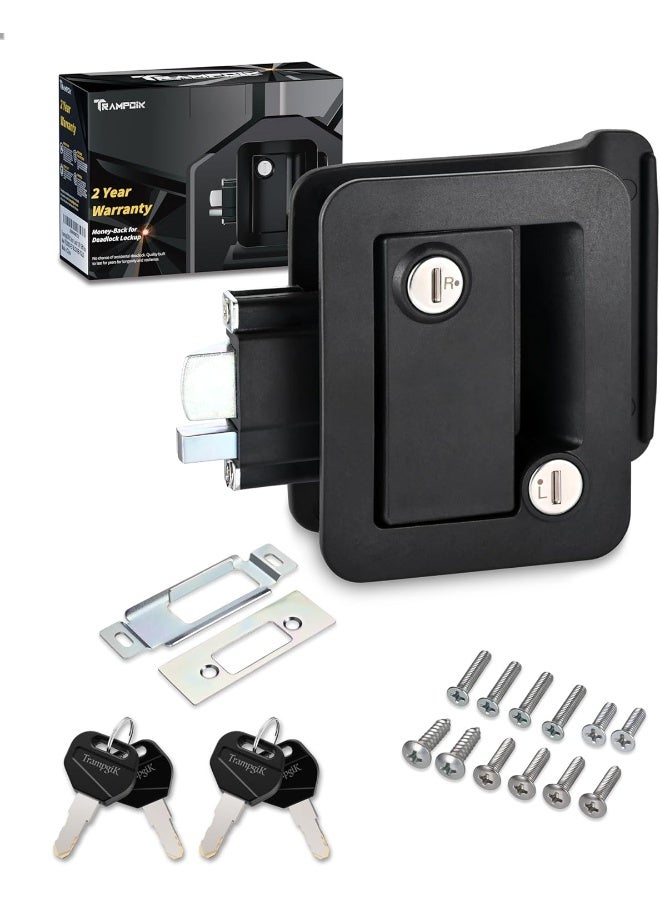 TrampgiK TrampgiK Engineering Plastic Camper Door Lock, RV Door Lock Replacement, Fit 3.65" x 2.95" Lock Hole, for Motorhome,RV Camper,Entrance Front Door, 1 Lock+6 Key Aliked  - Image 1