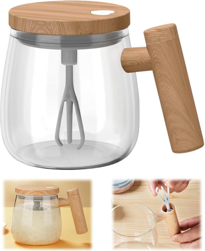 Portable Mixer Mug Glass, 400 ml Small Stand Mixer Cup, Blender Mixer Coffee Cup, Self Stirring Cup for Coffee Powder, Milk Powder, Oatmeal, Protein Powder