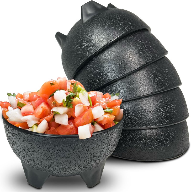 KSEV Salsa Bowls  6 Pack Black 13oz BPA FREE Small Bowl Unbreakable Mexican Molcajete Chips Guacamole Serving Dish Sauce Cup Side bowl Snack Chips Dip Nuts Candy Ice Cream Party Use - Image 1
