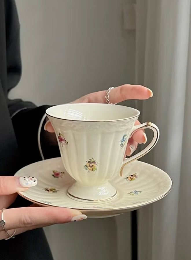 Hoasis Ceramic Espresso Cup Set, 1 Set Ceramic Espresso Cups and Saucers， Vintage Flower Pattern Porcelain Cup and Saucer Sets， European Style Retro Coffee Cup for Coffee or Tea - Image 3