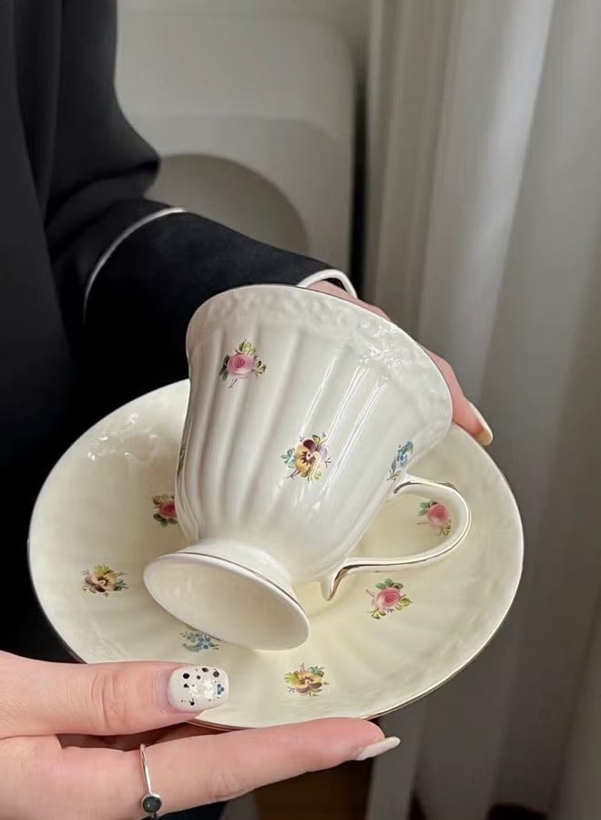 Hoasis Ceramic Espresso Cup Set, 1 Set Ceramic Espresso Cups and Saucers， Vintage Flower Pattern Porcelain Cup and Saucer Sets， European Style Retro Coffee Cup for Coffee or Tea - Image 4