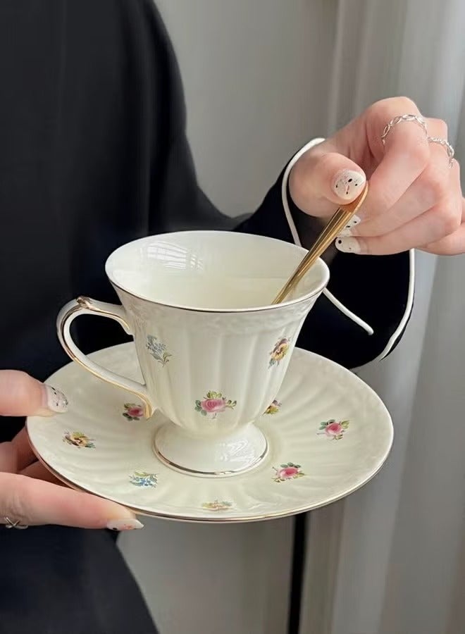 Hoasis Ceramic Espresso Cup Set, 1 Set Ceramic Espresso Cups and Saucers， Vintage Flower Pattern Porcelain Cup and Saucer Sets， European Style Retro Coffee Cup for Coffee or Tea - Image 5