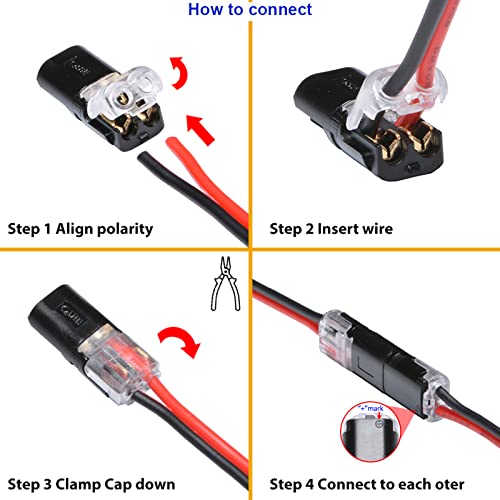 Japelessor Wire Connectors, Double Wire Plug in Connector with Locking Buckle, Low Voltage Wire Connector, LED Light Strip Connectors 2 Pin - Quick Connect, No Wire Stripping Cutting (20PCS) - Image 4