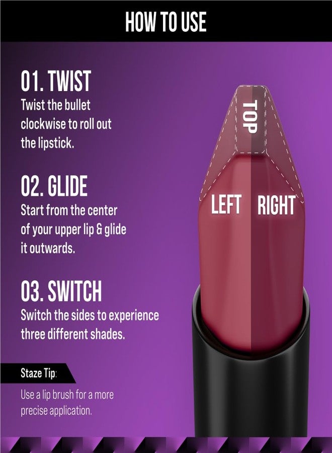 Staze 9to9 3 in 1 Lipstick | 3 Unique Shades in 1 | 12 HRS Long Lasting, Transferproof | Non-drying Formula with Intense Color Payoff | 04 Nude Orchid | 3.8 g - Image 4