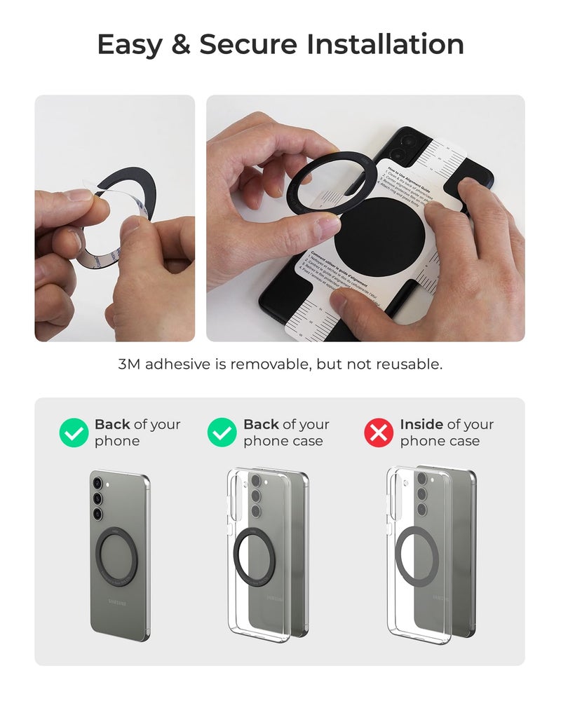 iOttie Universal MagSafe Ring Adapter for Android (2 Pack). Magnetic Adapter Ring Compatible with MagSafe Accessories & Wireless Chargers, Adhesive Magnetic Conversion Kit for Apple iOS & Android - Image 5