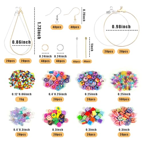 DRWATE Earring Making Kit with 940 PCS Beading Hoop Earring Finding Component Accessories Hooks Jump Rings Loop Earring Backs Beads and Charms for Jewelry Making Earring DIY Craft - Image 2