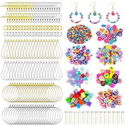 DRWATE Earring Making Kit with 940 PCS Beading Hoop Earring Finding Component Accessories Hooks Jump Rings Loop Earring Backs Beads and Charms for Jewelry Making Earring DIY Craft - Image 1