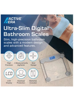 ACTIVE ERA Weight Scale - Ultra Slim Digital Bathroom Scales For Body Weight With High Precision Sensors And Tempered Glass (Stone/kgs/lbs)  - Image 2