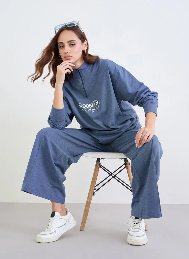 Styli Styli Relaxed Fit Printed Sweatshirt and Wide Joggers Co-Ords