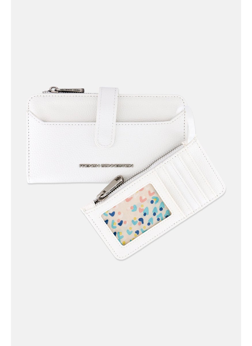 French Connection Women Brand Logo Pen Pebble ID Fold And Zipper Wallet, White  - Image 3