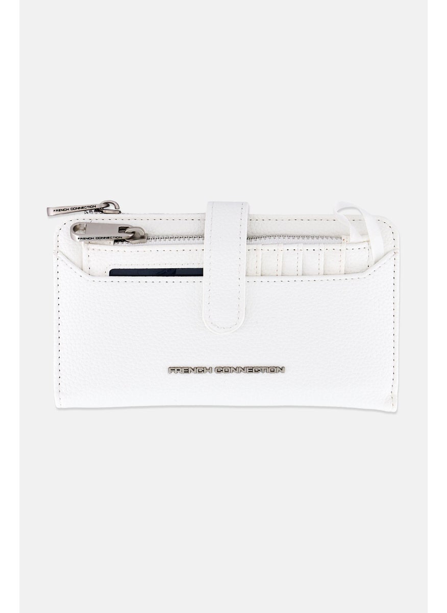 French Connection Women Brand Logo Pen Pebble ID Fold And Zipper Wallet, White  - Image 1
