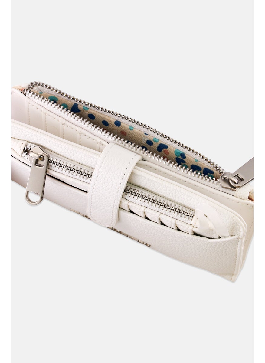 French Connection Women Brand Logo Pen Pebble ID Fold And Zipper Wallet, White  - Image 4