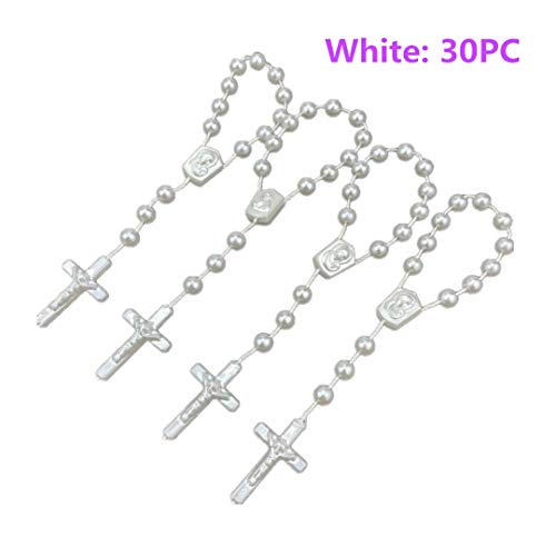 JUXINGDAZYF 30 Pc White Baptism Conducive to Seven-Color Accent Mini Rosary AB Acrylic Beads/Recuerditos De Bautismo/Christening Favors/Decenarios/Ten Years/Finger Rosary (white) - Image 5