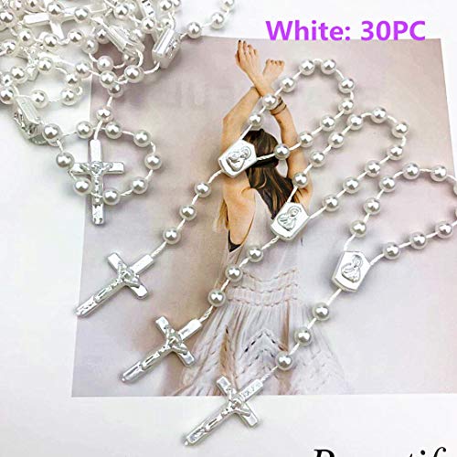 JUXINGDAZYF 30 Pc White Baptism Conducive to Seven-Color Accent Mini Rosary AB Acrylic Beads/Recuerditos De Bautismo/Christening Favors/Decenarios/Ten Years/Finger Rosary (white) - Image 4