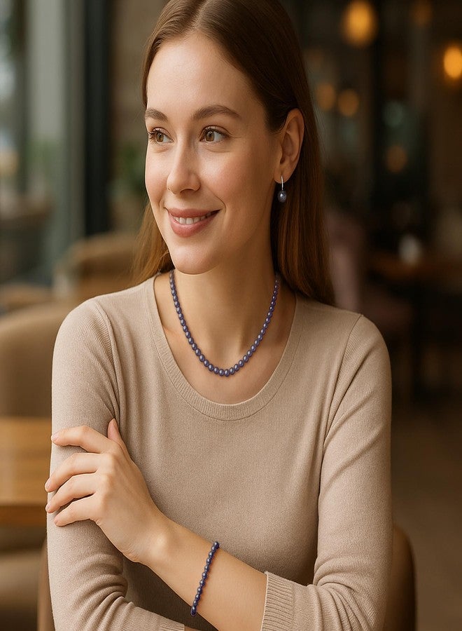 JORA Pearl Jewelry Set for Women: 8mm Round Purple Shell Pearl Necklace and Earring Set for Wedding Birthday Gift - Image 4