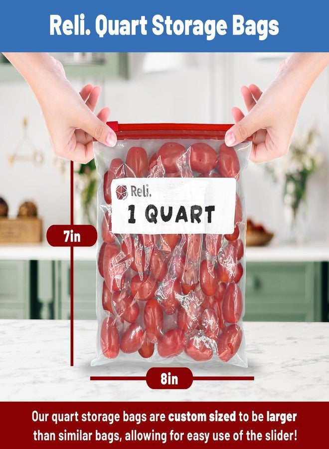 Reli. Slider Quart Storage Bags (550 Count) 8x7 inch, Quart Slider Bags, Food Storage | 1Qt Size, Write on Label | Bulk Clear w/Red Closure for Snacks, Lunch, Meal Prep - Image 2