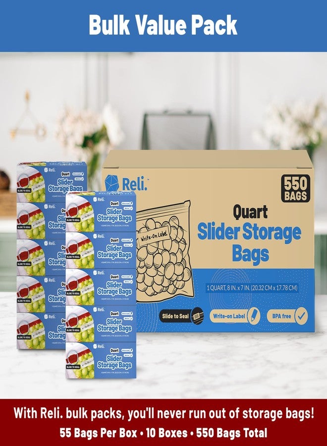 Reli. Slider Quart Storage Bags (550 Count) 8x7 inch, Quart Slider Bags, Food Storage | 1Qt Size, Write on Label | Bulk Clear w/Red Closure for Snacks, Lunch, Meal Prep - Image 3