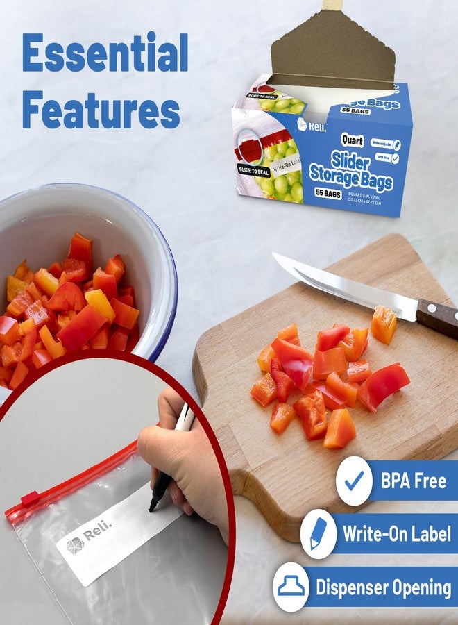 Reli. Slider Quart Storage Bags (550 Count) 8x7 inch, Quart Slider Bags, Food Storage | 1Qt Size, Write on Label | Bulk Clear w/Red Closure for Snacks, Lunch, Meal Prep - Image 4