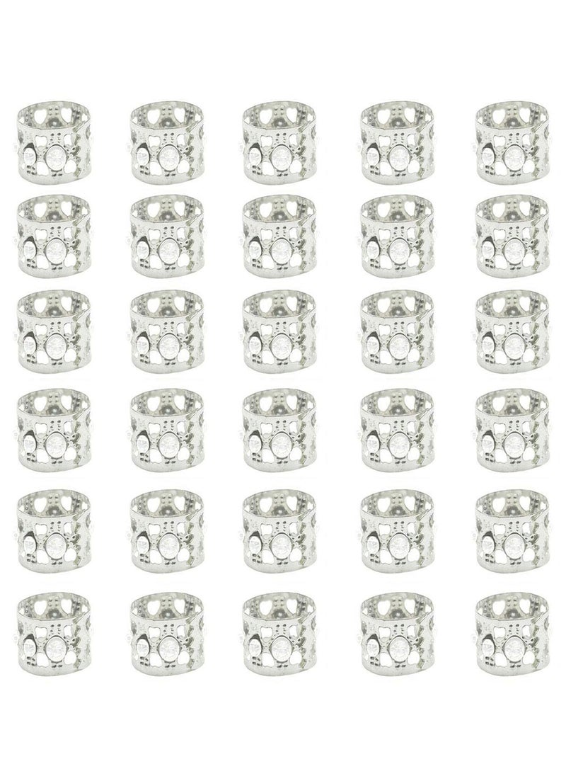 Hyamass - 30pcs Rhinestone Aluminum Gold Dreadlocks Beads Metal Hair Ring Clips Decoration Adjustable Cuffs Hair Jewelry for BraidsSilver - Image 1
