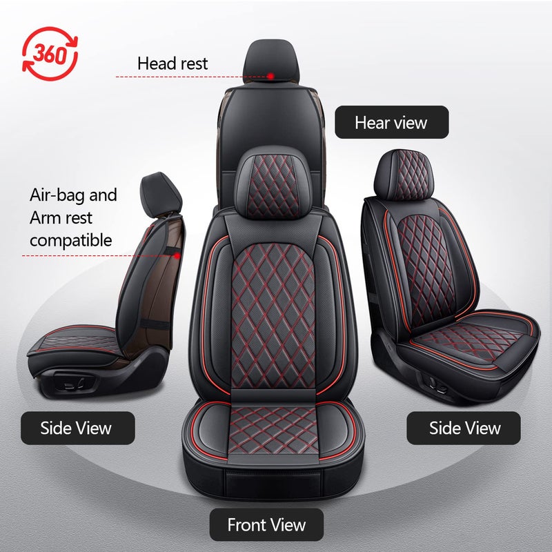 MIROZO Dodge Ram Seat Covers Full Set,5PCS Car Seat Cover Waterproof Fit 2009-2025 Ram 1500 2500 3500 Crew Quad Regular Cab Pickup Cushions with Split Bench 40/60 (Black and Red,Full Set Flat Back) - Image 5