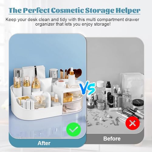 Anshri Desk Makeup Brush Organizers Box and Makeup Organizers for Desk Desktop Storage Stationery Supplies Cute Pencil Cup Pot for Office School Home Makeup Storage Box (White) - Image 5