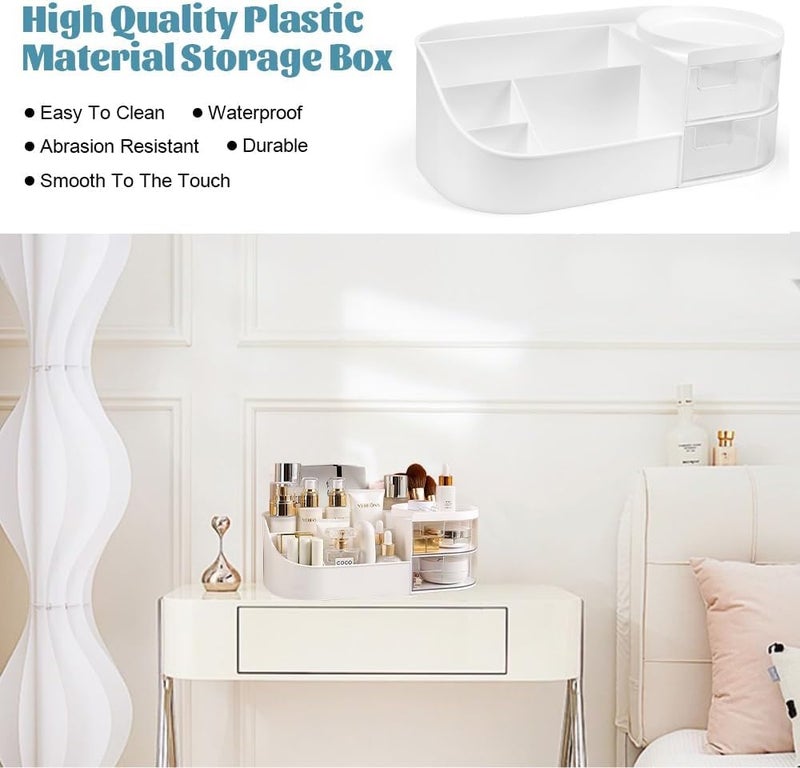 Anshri Desk Makeup Brush Organizers Box and Makeup Organizers for Desk Desktop Storage Stationery Supplies Cute Pencil Cup Pot for Office School Home Makeup Storage Box (White) - Image 4