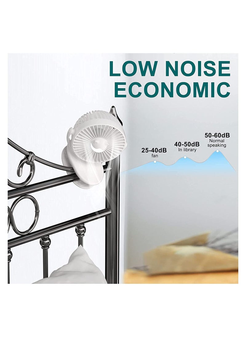 Y&D - Rechargeable Clip Fan, Portable Fans, USB Desktop 3 Speed, Quiet Household Table Fans with light, Personal Suitable for Home, Office, Dorm, Baby Stroller, kitchen, Car, Treadmills (White) - Image 1