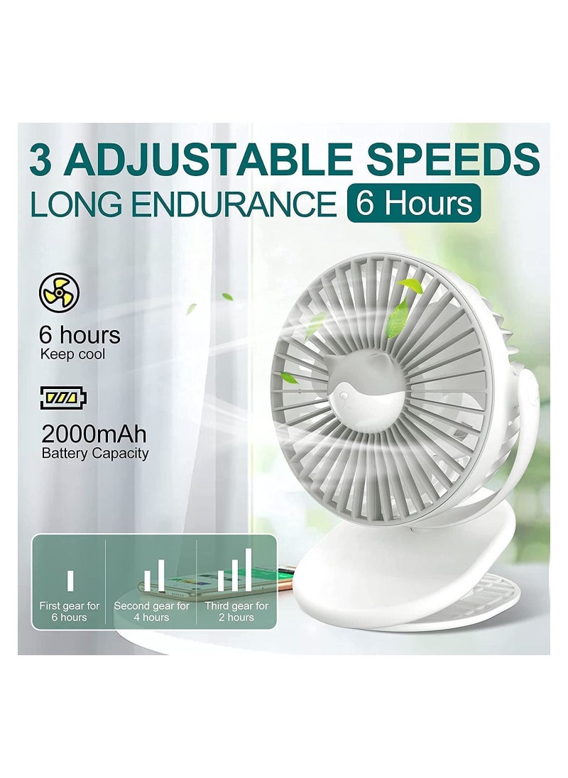 Y&D - Rechargeable Clip Fan, Portable Fans, USB Desktop 3 Speed, Quiet Household Table Fans with light, Personal Suitable for Home, Office, Dorm, Baby Stroller, kitchen, Car, Treadmills (White) - Image 1