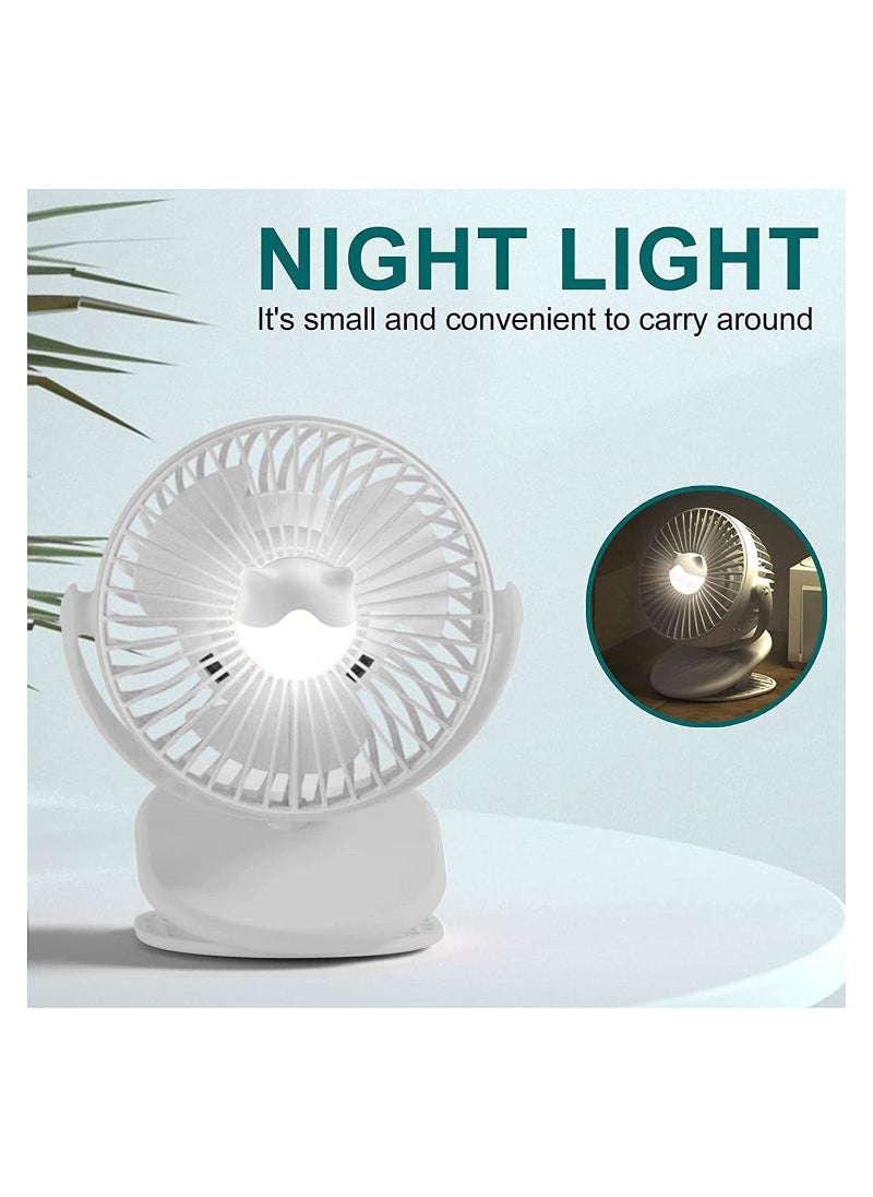 Y&D - Rechargeable Clip Fan, Portable Fans, USB Desktop 3 Speed, Quiet Household Table Fans with light, Personal Suitable for Home, Office, Dorm, Baby Stroller, kitchen, Car, Treadmills (White) - Image 1