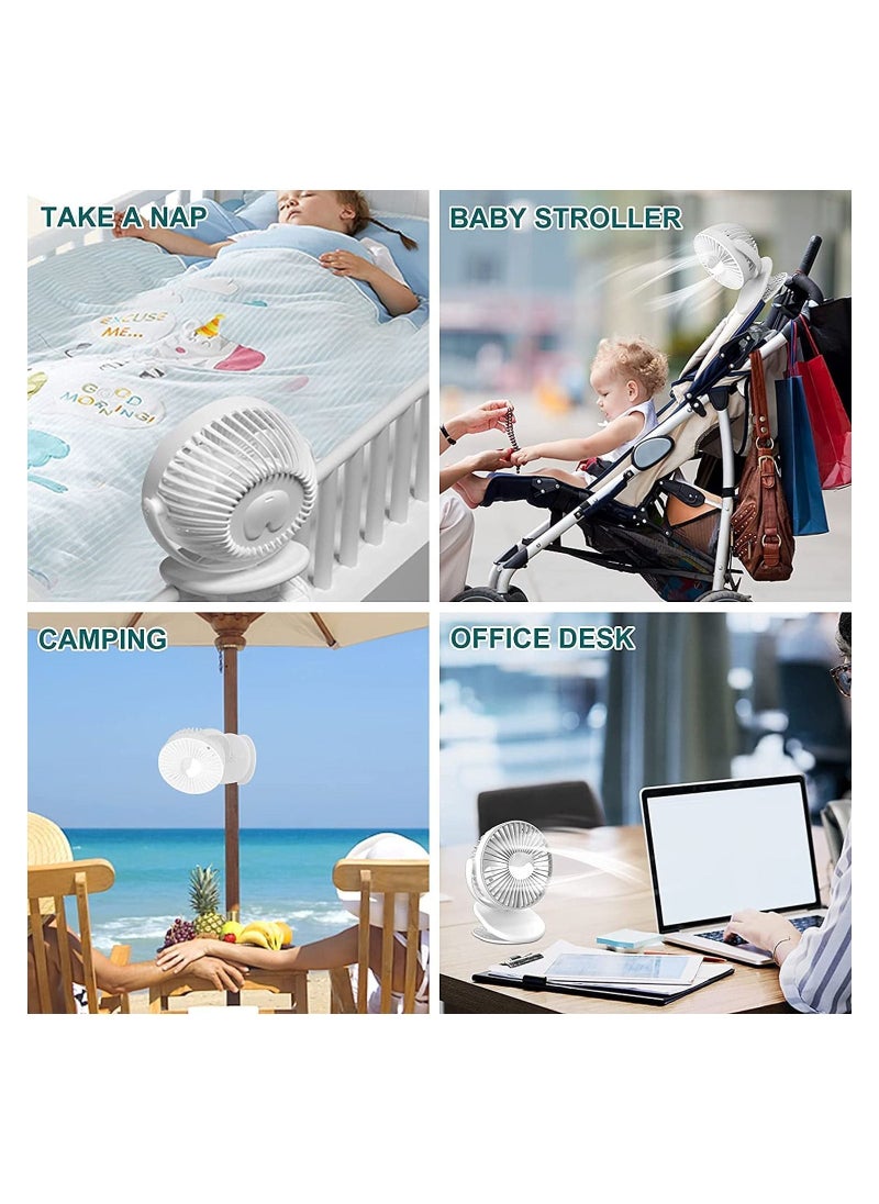 Y&D - Rechargeable Clip Fan, Portable Fans, USB Desktop 3 Speed, Quiet Household Table Fans with light, Personal Suitable for Home, Office, Dorm, Baby Stroller, kitchen, Car, Treadmills (White) - Image 1