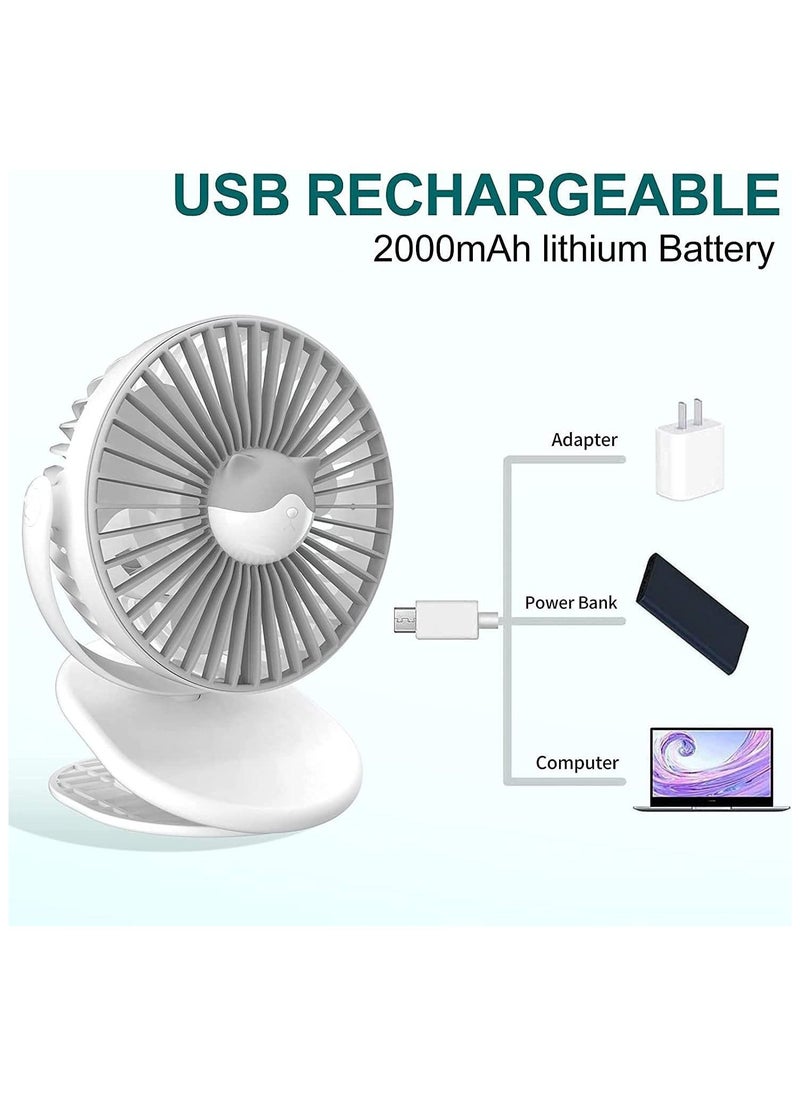 Y&D - Rechargeable Clip Fan, Portable Fans, USB Desktop 3 Speed, Quiet Household Table Fans with light, Personal Suitable for Home, Office, Dorm, Baby Stroller, kitchen, Car, Treadmills (White) - Image 1